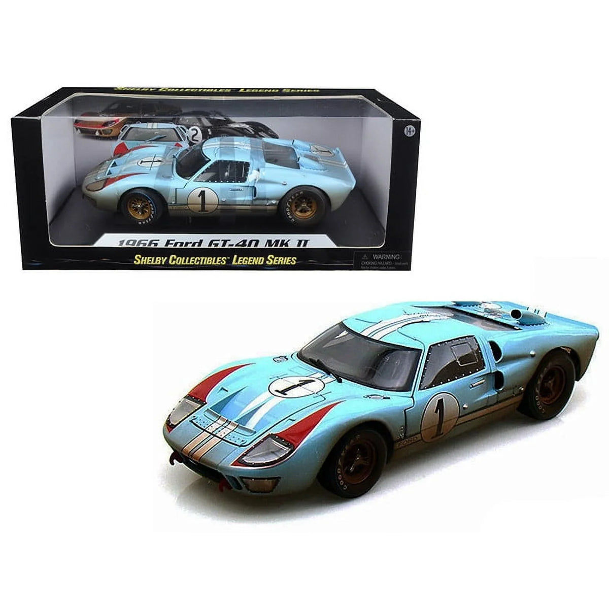 1966  GT-40 MK 2 Gulf Blue Dirty Version #1 1/18 Diecast Car Model by Shelby Collectibles
