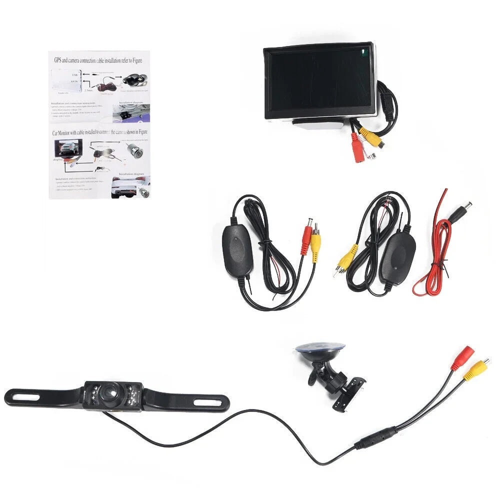 KingFurt  Car Night Vision Backup Camera Kit 5" Wireless Monitor HD Rear View Waterproof