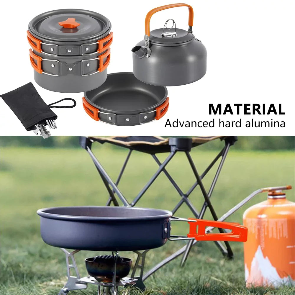 Miuline Camping Cookware Set Outdoor Portable Oxidized Aluminum Alloy Camping Fishing Picnic Barbecue Cooking Set Backpacking Pans Pot Mess Kit Cooking Equipment Cookset Tableware for 2-3 Person