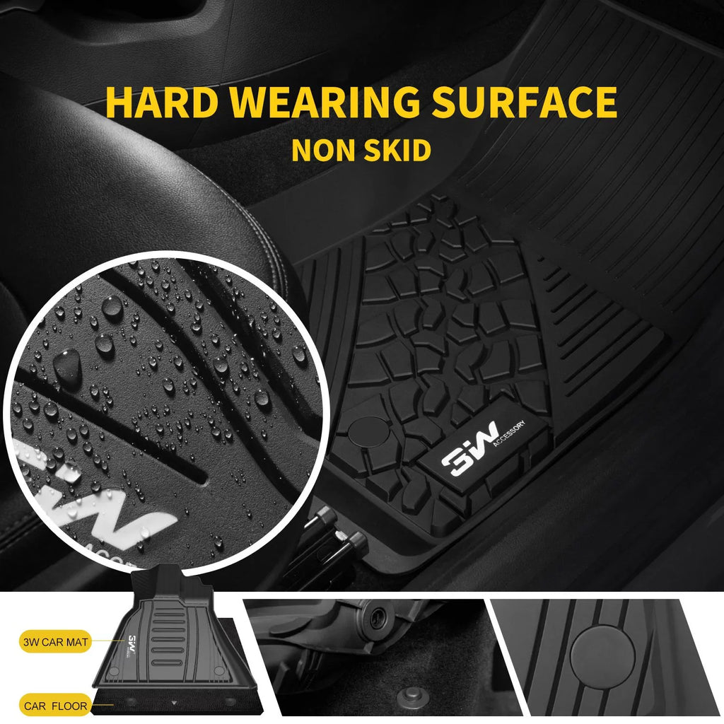 3W Floor Mats for Dodge Ram 2019 2020 (NOT for Storage Under Rear Seat) - Full Set All Weather Ram 1500 Crew Cab Carpet with Non-Toxic TPE 1st & 2nd Row for Bucket Seating, charcoal
