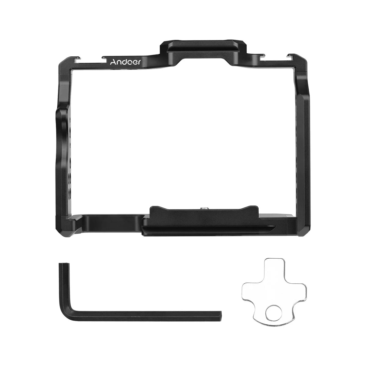 Andoer Cage Aluminum Alloy Video Cage with Dual Cold Shoe Mounts Numerous 14 25mm Threads Replacement for  A7IV/ A7III/ A7II/ A7R III/ A7R II/ A7S II
