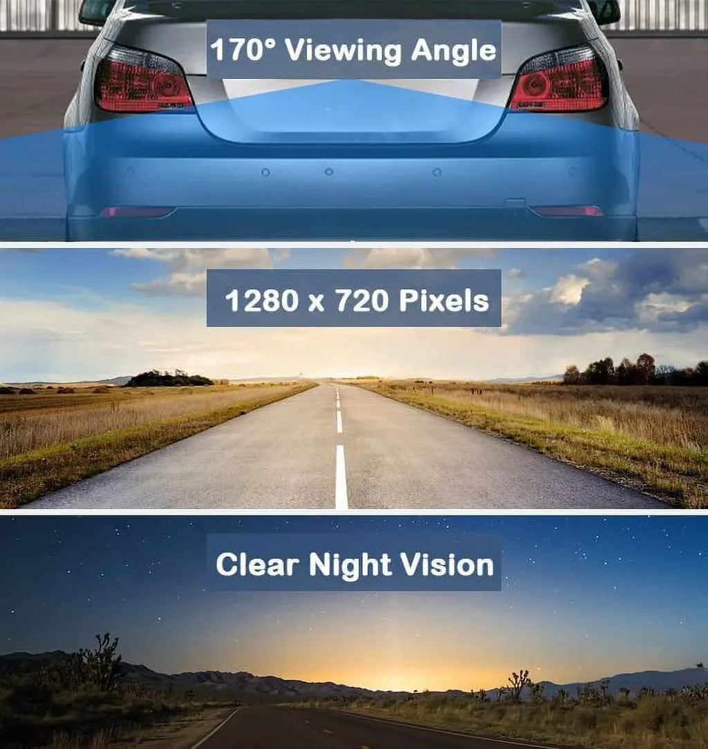 CAM120 Backup Camera Frame License Plate HD Night Vision Rear View 170° Angle Waterproof Compatible with Clarion, Dual, BOSS, Jensen, Stinger, Pioneer, SoundStream, , Kenwood, JVC, Rockford