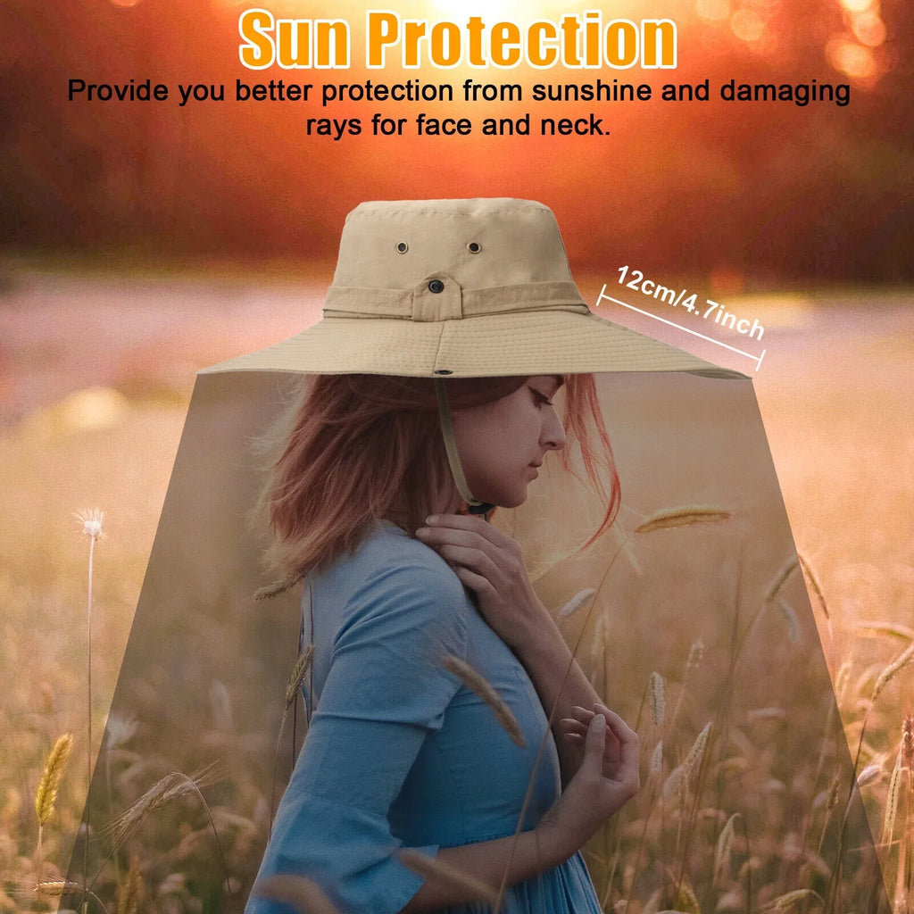 Men Women Wide Brim Sun Hat UV Protection Bucket Cap for Fishing Hiking Garden