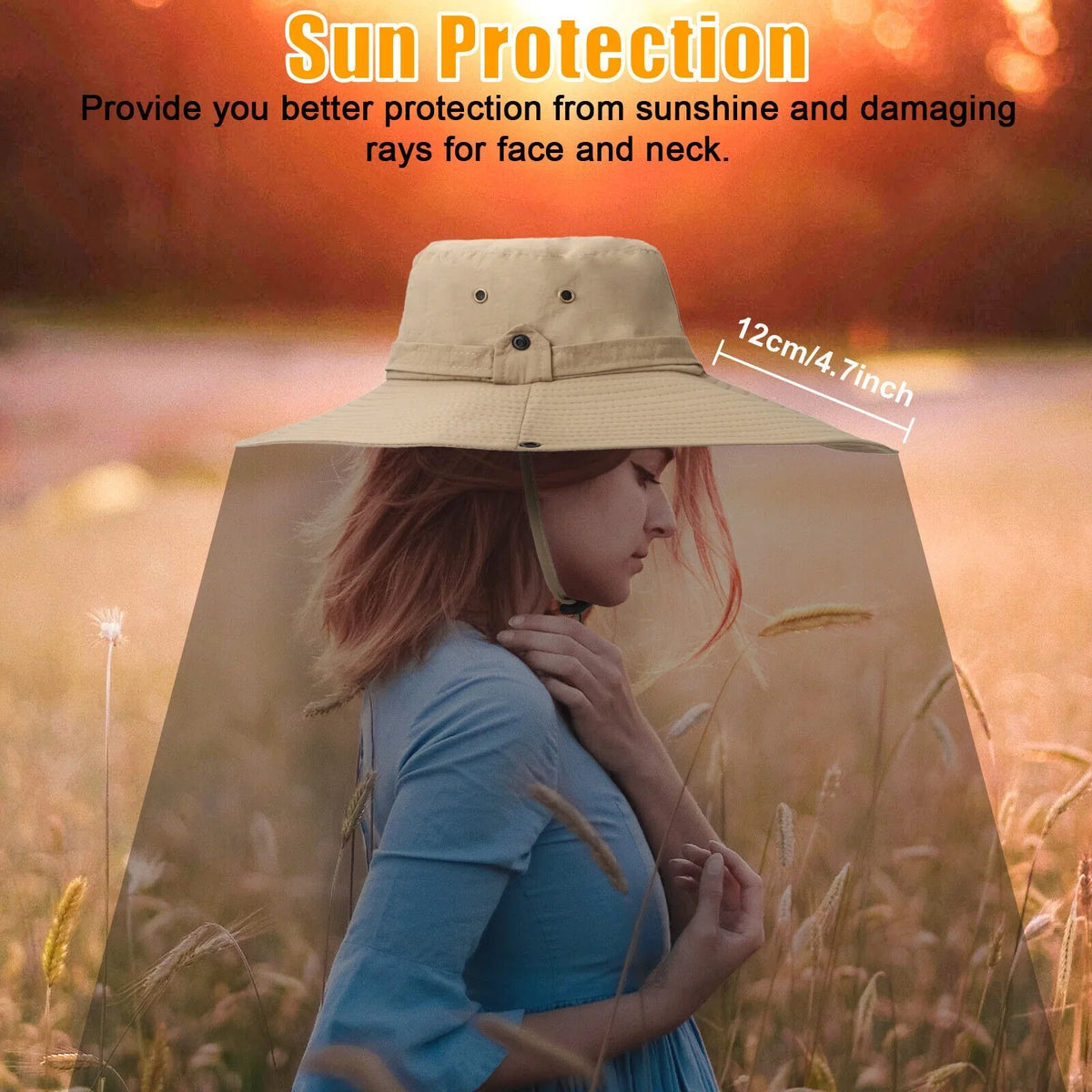 Men Women Wide Brim Sun Hat UV Protection Bucket Cap for Fishing Hiking Garden