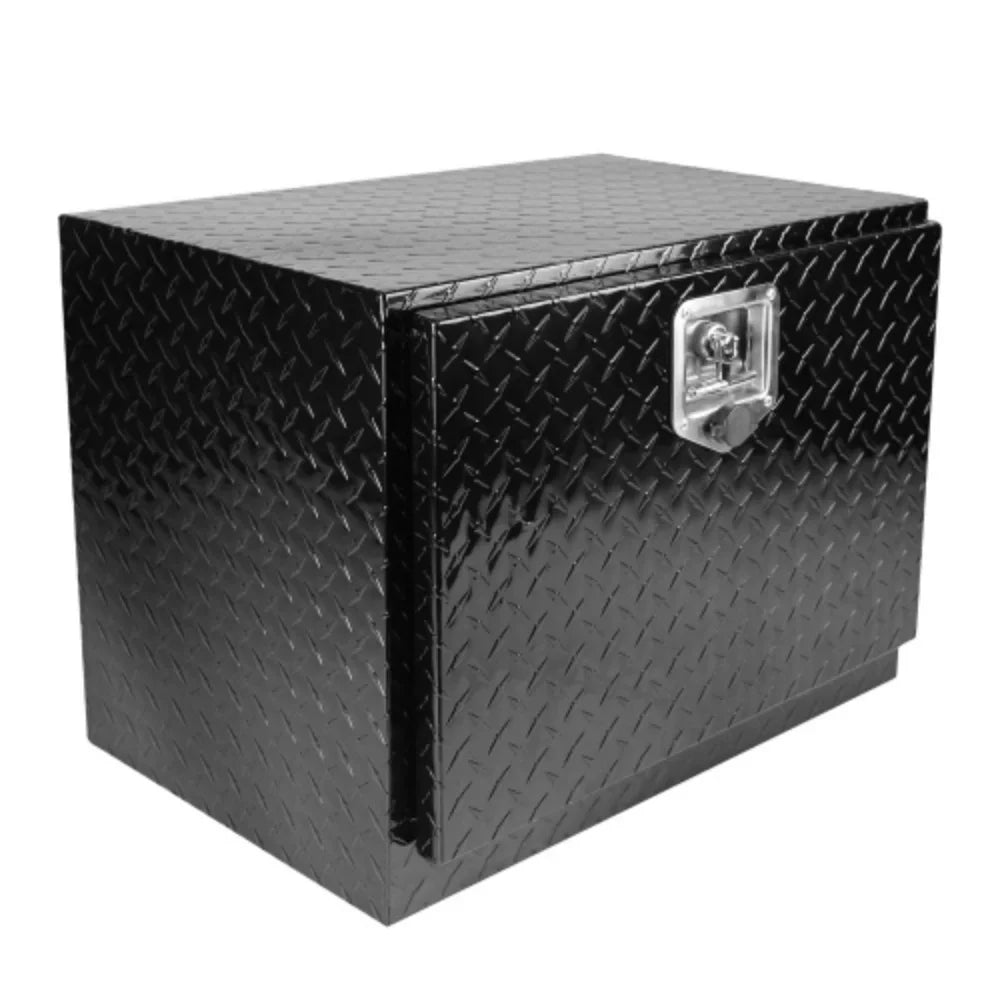 24 25mm Aluminum Stripes Plated Tool Box Pick Up Truck Bed RV Trailer Toolbox Waterproof Square Storage Organizer with Lock and Keys - ebony  ebony + Aluminum + Square box + 24"(24.2"×17.1"×17.9")