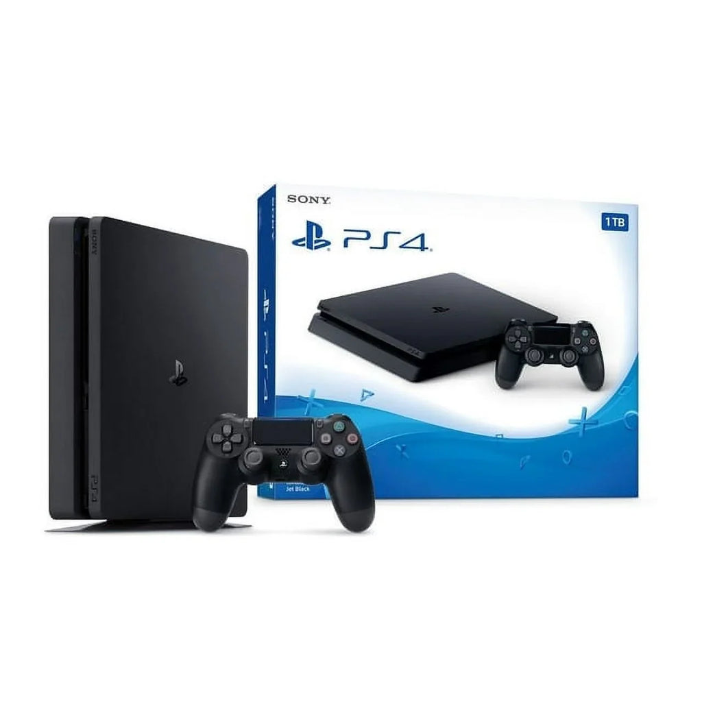 2215B PlayStation 4 Slim 1TB Gaming Console ebony, HDMI Cable 2 Controller With BOLT AXTION Cleaning Kit Bundle Like New