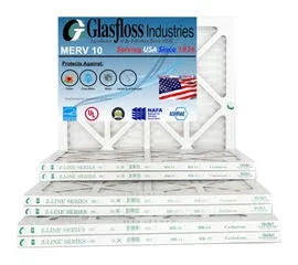 Glasfloss 16x20x1 - MERV 10 -Qty:12 - Furnace Air Filter - Made in USA (Actual Size: 15.5 x 19.5x7/8 1 inch)