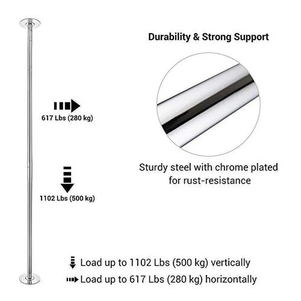 AW 9.25 FT Portable Dance Pole Kit Static Spinning Pole Dancing Pole Strip Poles for Home Removable 45mm Dance Pole Gym Party Club Exercise Fitness Silver/charcoal/Colorful/Gold, Max Load 1102 Lbs