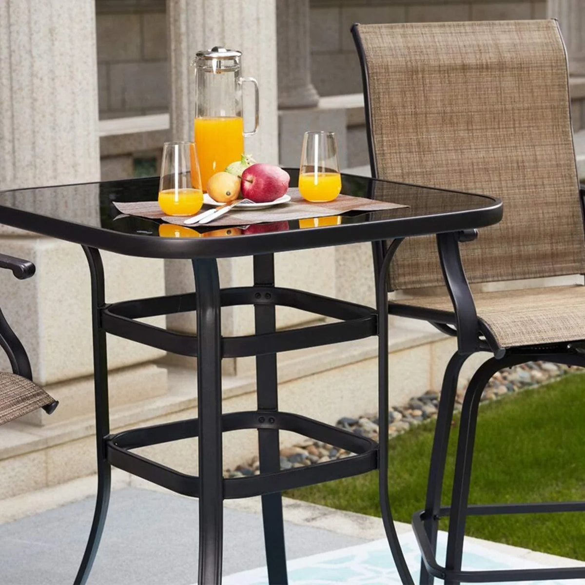 Marlowe Aesthetically Designed Multi Purpose Solid Glass Bar Table With Metal Finish