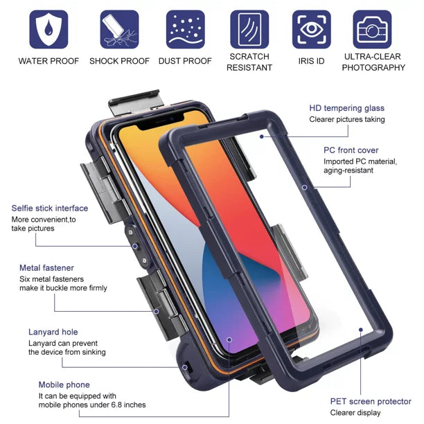 UrbanX Professional [15m/50ft] Swimming Diving Surfing Snorkeling Photo Video Waterproof Protective Case Underwater Housing for  K7 And all Phones Up to 6.9 25mm LCD with Lanyard