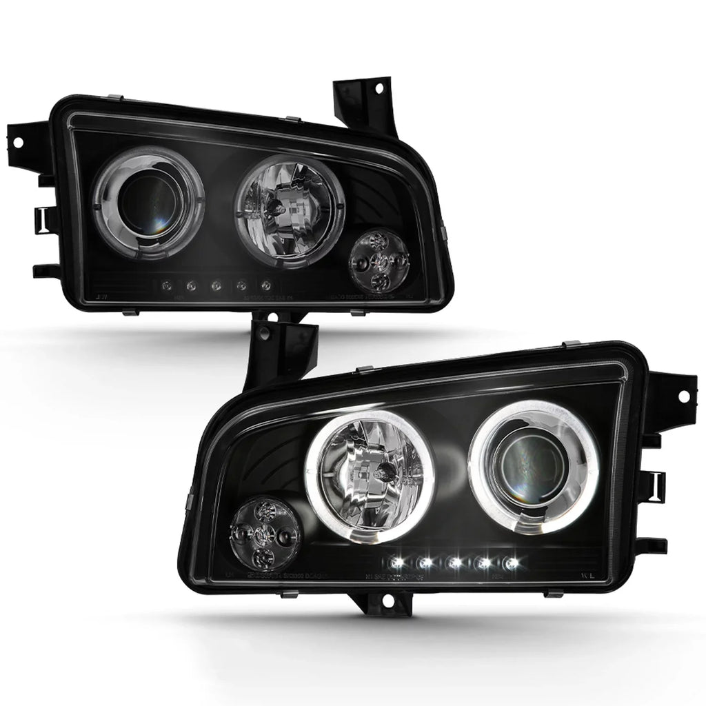 AKKON - [LED Tail + Headlights]Fits 2006-2008 Dodge Charger Dual Halo Headlights + Tail Lights in ebony Smoke Housing