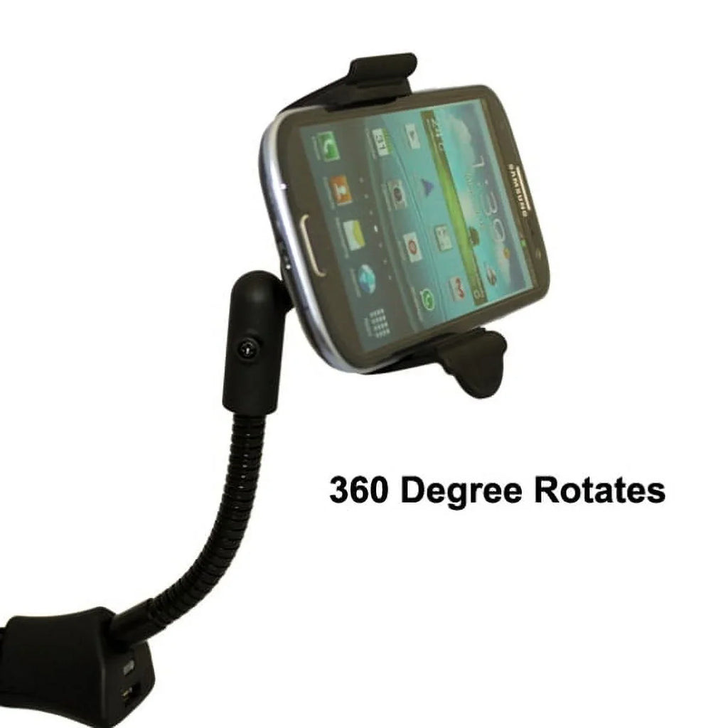 Car Mount Charger Socket Holder with USB Port Dock Cradle Gooseneck Swivel ebony 3D for  Stylo 3, V10 V20 - Motorola Droid Turbo 2, Moto Z Droid Force Droid -  Galaxy J3 J5 J7, Note 3 4 5