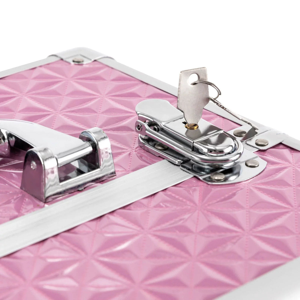 MIDUO Professional Makeup Trolley Lockable Nail Embroidery Hair Styling Tools Storage Box with Drawers Pink