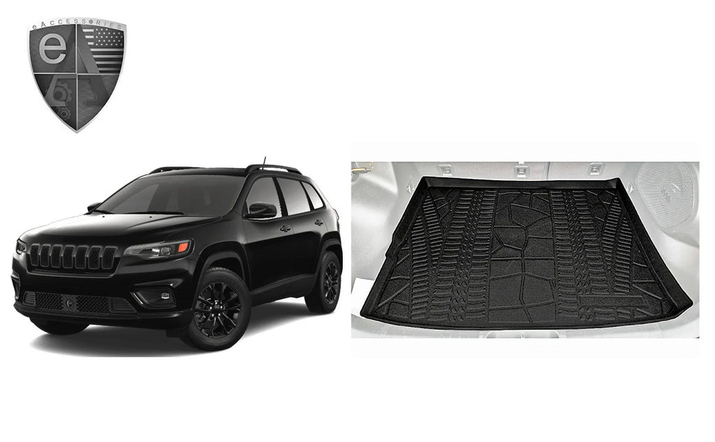 EACCESSORIES EA Cargo Liner – Trunk Mat for Jeep Cherokee 2014-2023 – Weather-Resistant Trunk Mats for Cars with Raised Lip – Non-Slip Car Trunk Mat Rubber – Easy to Install – Laser Pre-Cut Design