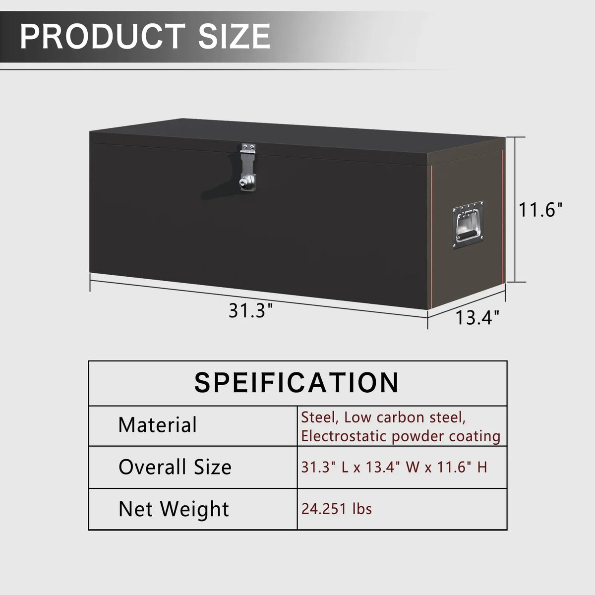 Walnest 31" Heavy Duty Steel Truck Tool Box with Side Handle, Lock and Keys - dark