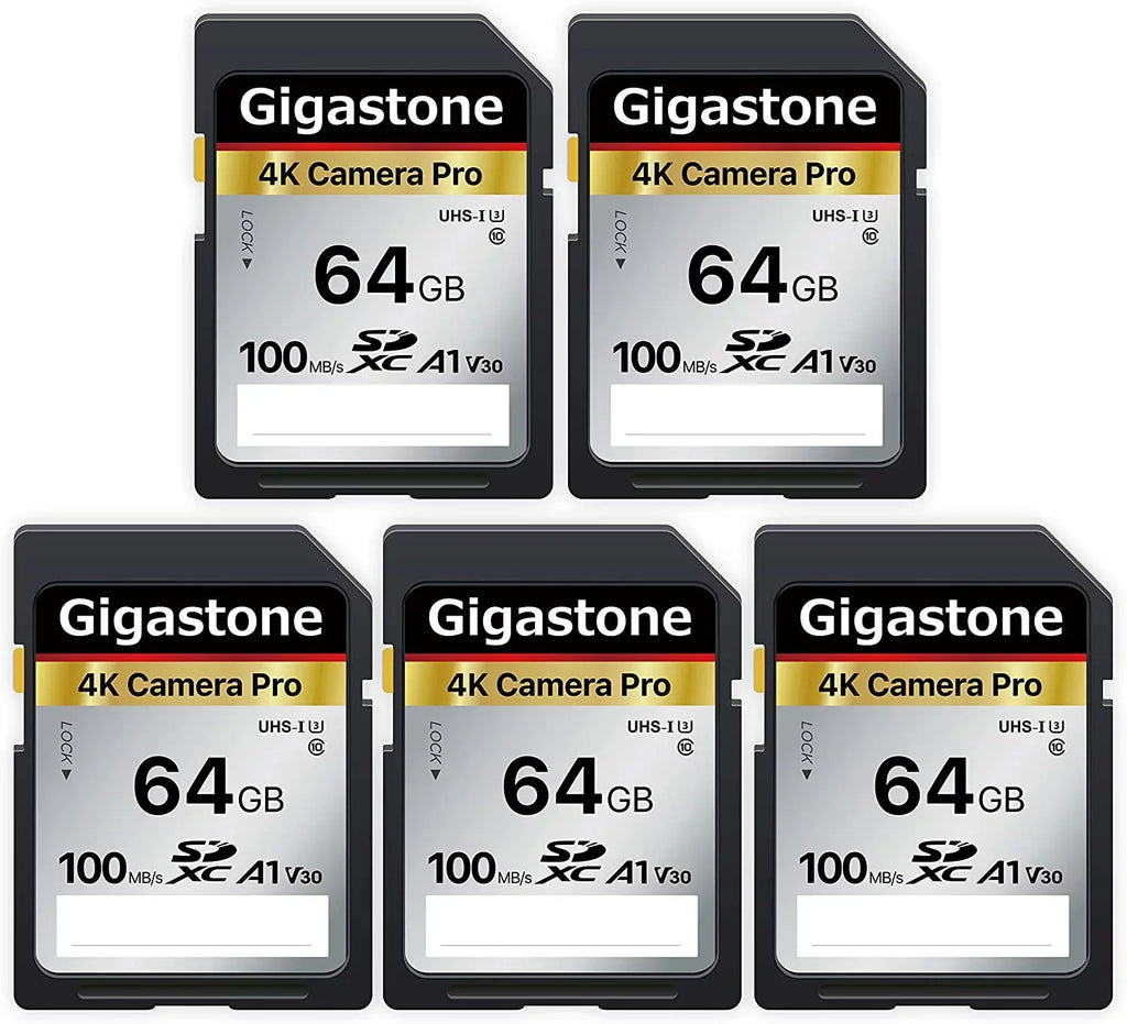 Gigastone 64GB 5-Pack SD Card V30 SDXC Memory Card High Speed 4K Ultra HD UHD Video Compatible with    Pentax Kodak Olympus  Digital Camera, with 5 Mini Cases-GS-SD-64GB-2-5PK-B