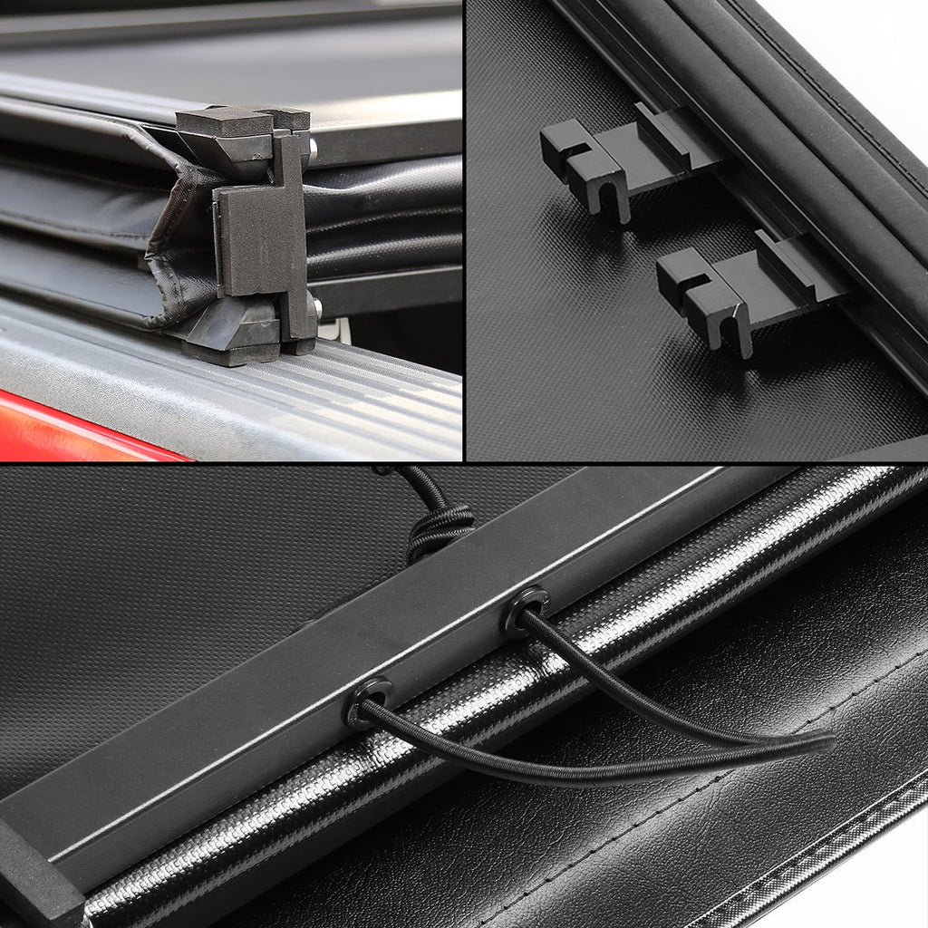 DNA Motoring TTC-TRISOFT-091 For 2019 to 2021  Ranger 6Ft Short Bed Adjustable Matte ebony Aluminum Frame Vinly Tri -Fold Soft Top Trunk Tonneau Cover 20
