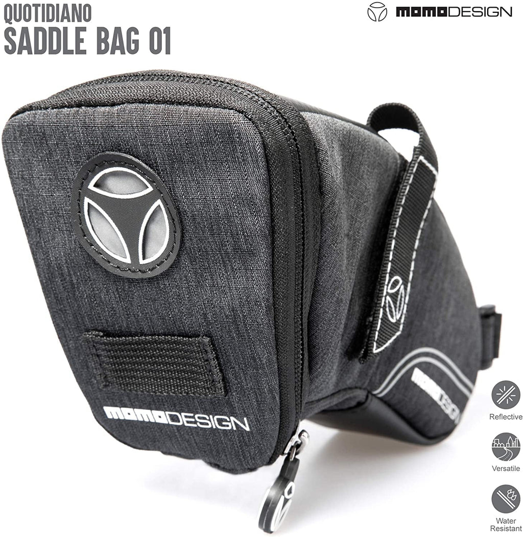 MOMODESIGN Bike  Saddle Bag  Weather Safe  Perfect for Storage  Led Tail Light & Reflective Design  Capacity of 1.2 L