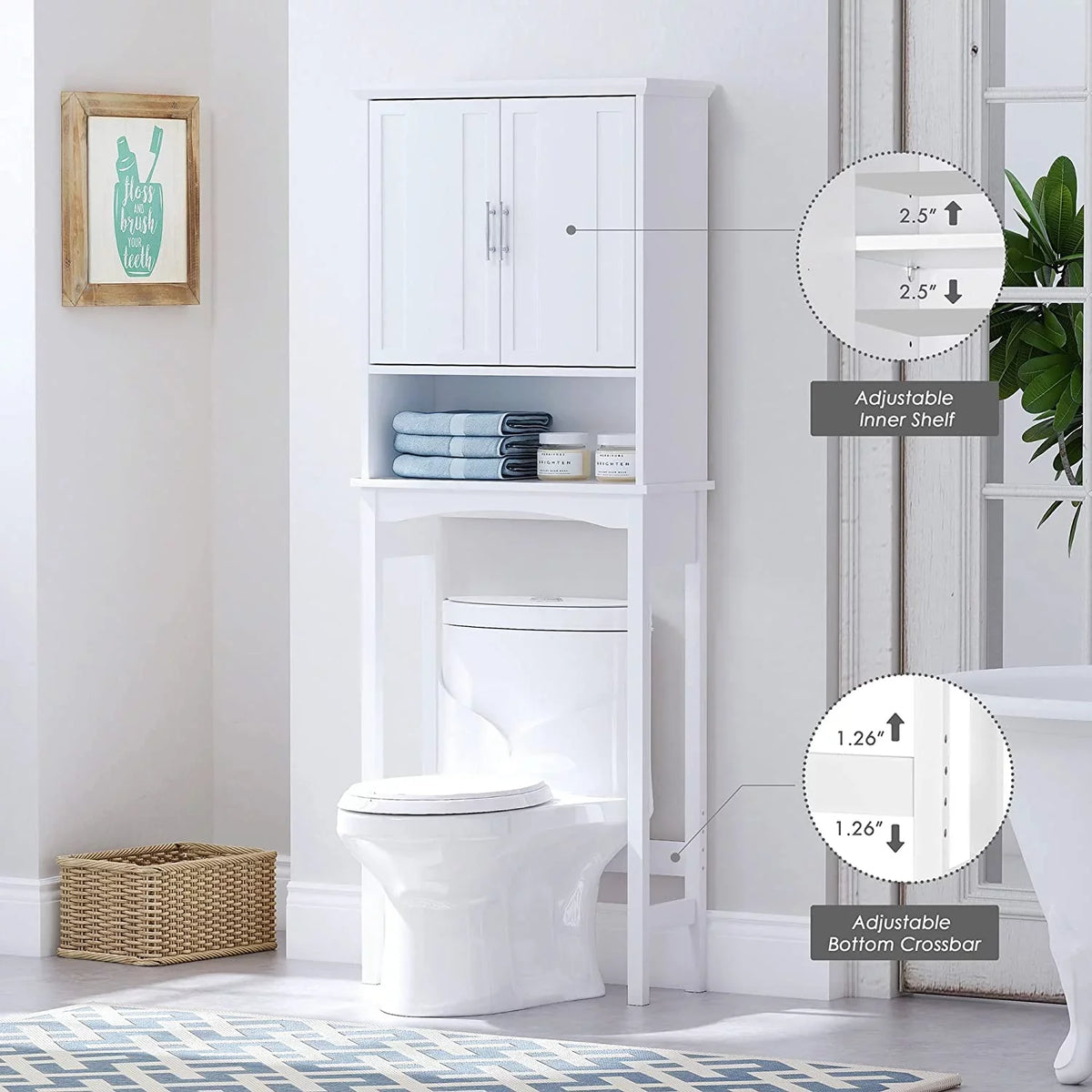 Spirich Home Over The Toilet Storage Cabinet, Bathroom Shelf Over Toilet, Bathroom Organizer Space Saver, White