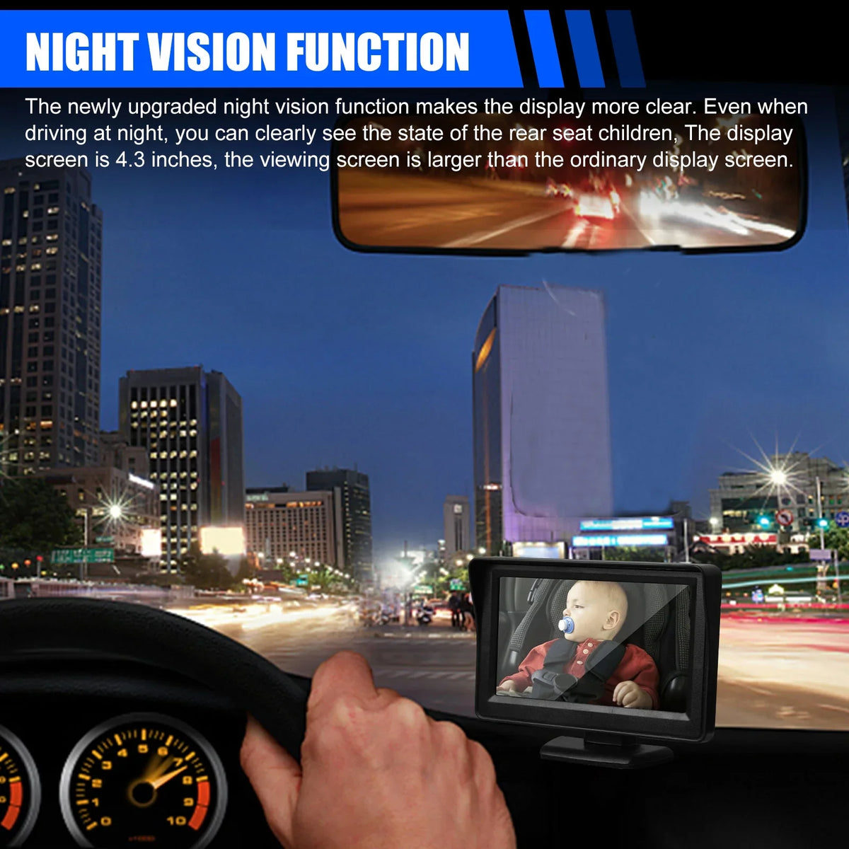 Car Back Seat Camera, EEEkit 12V Baby Car Mirror with 4.3-25mm HD Screen, Night Vision, 120° Wide Crystal Clear View, Rear Facing Safety Car Seat Mirror Camera Observe the Baby's Every Move, charcoal