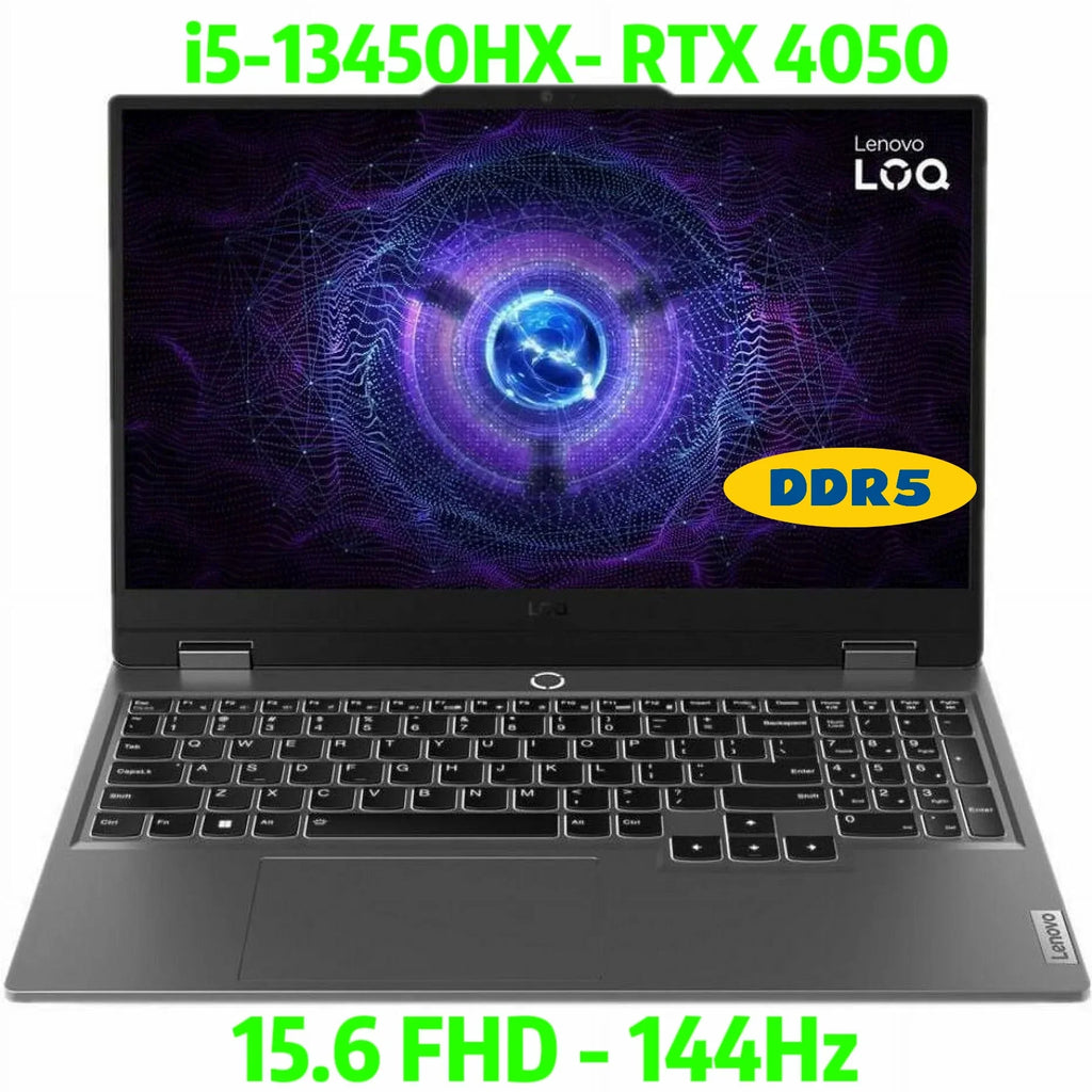 LOQ Gaming Laptop 15.6in 144 Hz FHD Display,  Core i5-13450HX,12GB DDR5 RAM, 512GB SSD NVIDIA GeForce RTX 4050, Backlit, Windows 11 Home