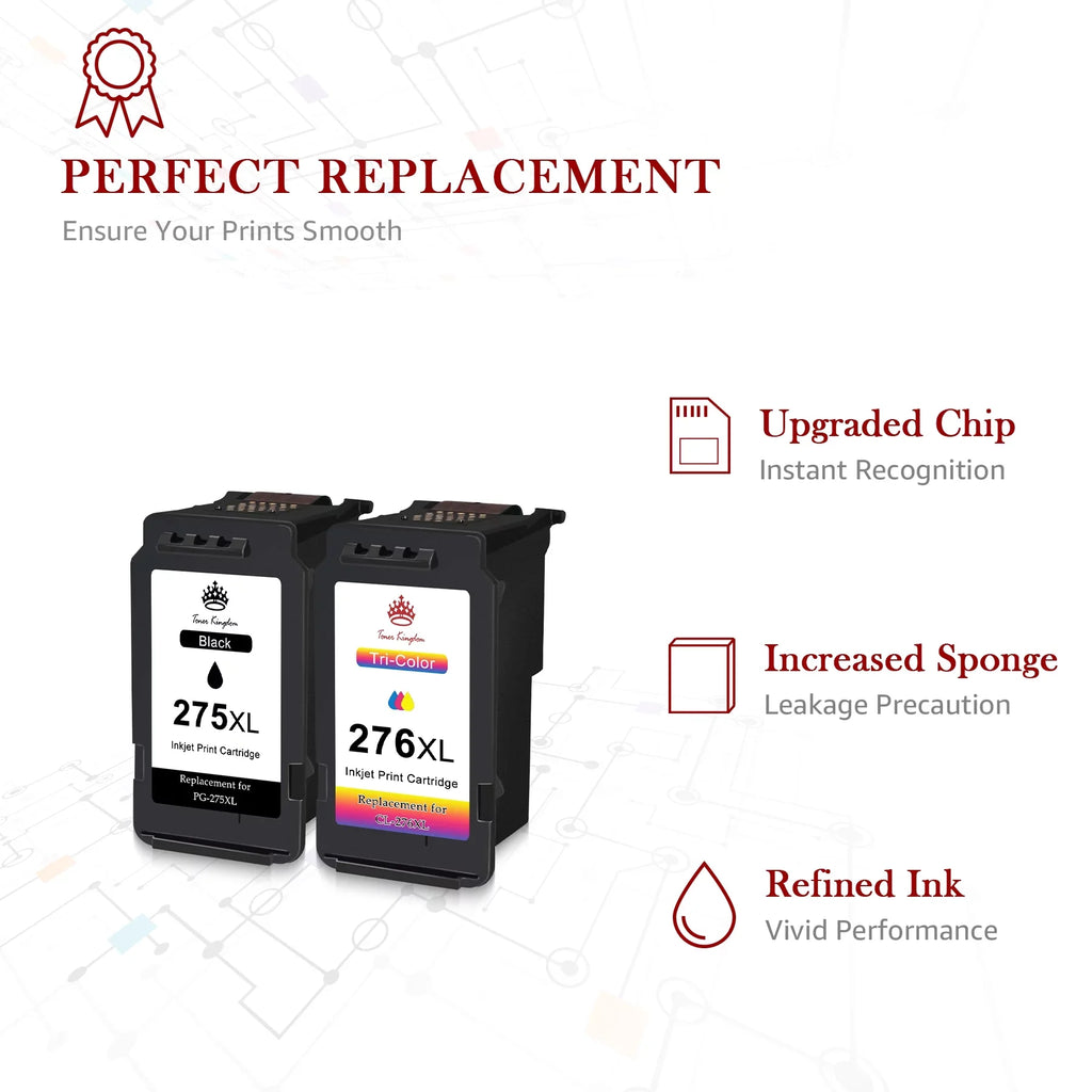Toner Kingdom PG-275 CL-276 Ink Cartridges for  Ink 275 and 276 High Capacity 275XL 276XL Ink Cartridges for PIXMA TS3520 TS3522 TS3500 TR4720 TR4722 TR4700 Printers (2 ebony, 1 Color)