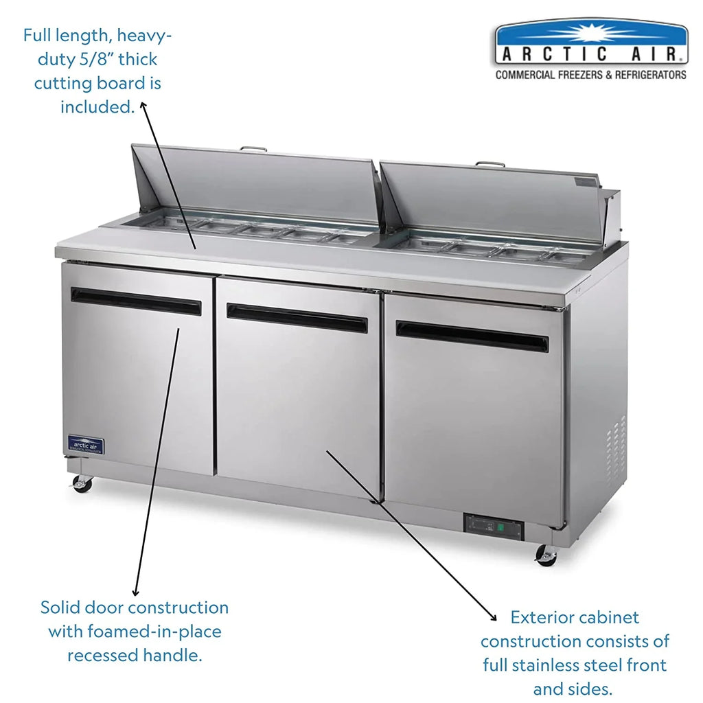 Arctic Air AST72R 71.5-inch 3-Door Refrigerated Sandwich/Salad Prep Table, 115v