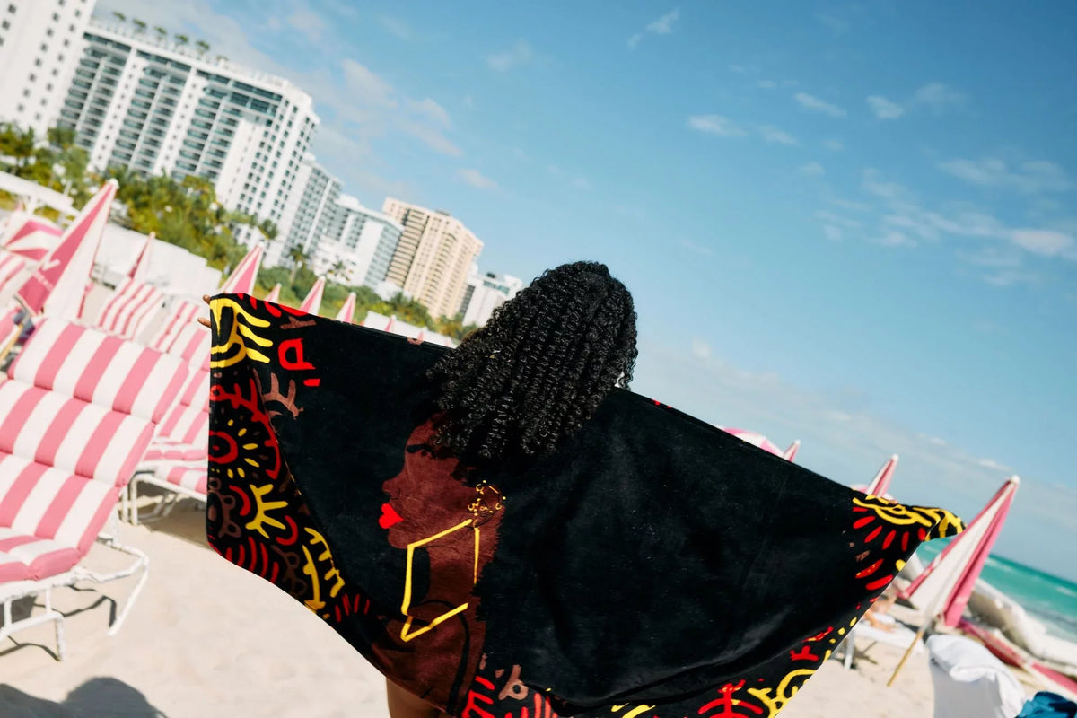 Pardon My Fro Harlem ebony Large Plush Cotton Beach Towel for Women 30" x 60", 1 Piece