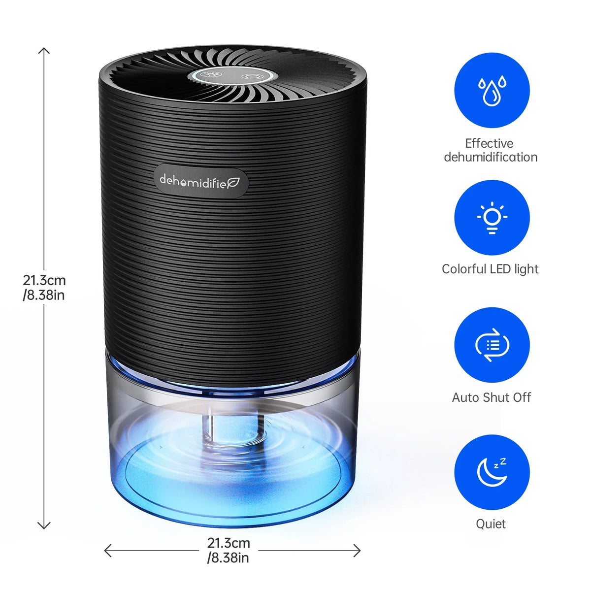 Alrocket Small Dehumidifiers for Bedroom 27oz with Auto-off,7 Colors LED Light up to 215 sq.ft-charcoal