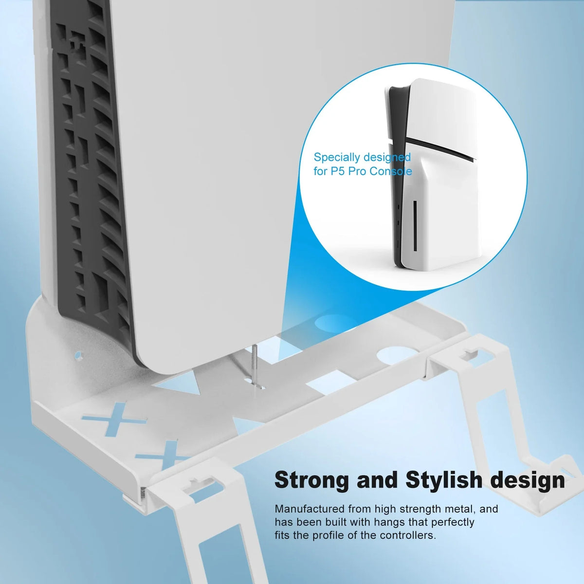 Durable Iron Wall Mount Bracket Set for PS5 Slim Space-Saving, Secure, and Convenient Storage with Dual Charging Cable