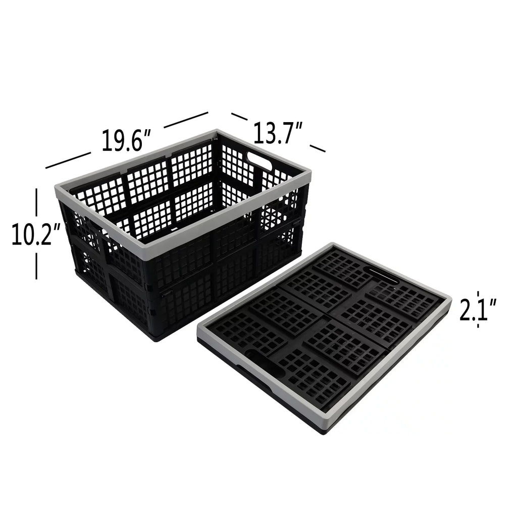 Ponpong 42 L Plastic Folding Storage Crates, Collapsible Crate Storage, 2 Pack