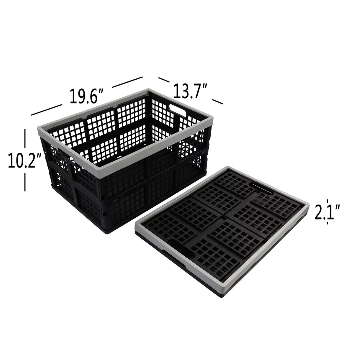 Ponpong 42 L Plastic Folding Storage Crates, Collapsible Crate Storage, 2 Pack
