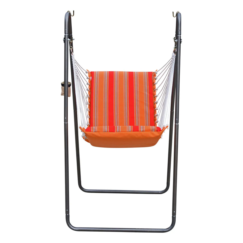 The Hamptons Collection 64" Orange and Red Acrylic Soft Comfort Hammock Chair with Stand