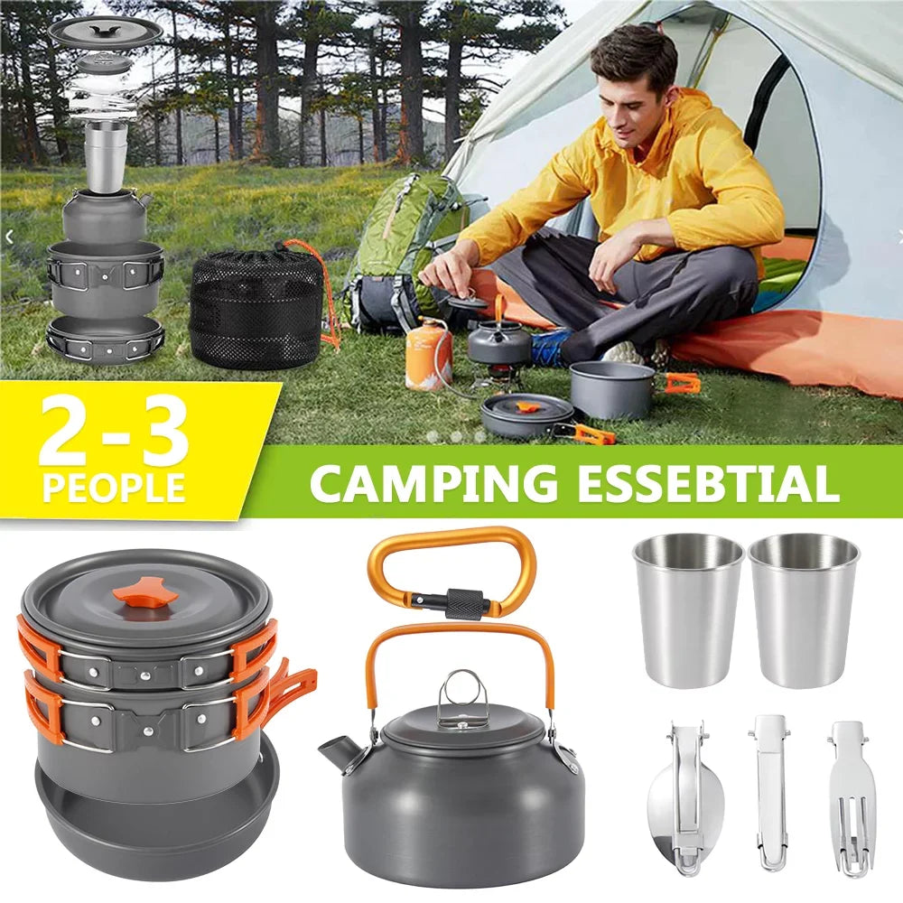 Miuline Camping Cookware Set Outdoor Portable Oxidized Aluminum Alloy Camping Fishing Picnic Barbecue Cooking Set Backpacking Pans Pot Mess Kit Cooking Equipment Cookset Tableware for 2-3 Person