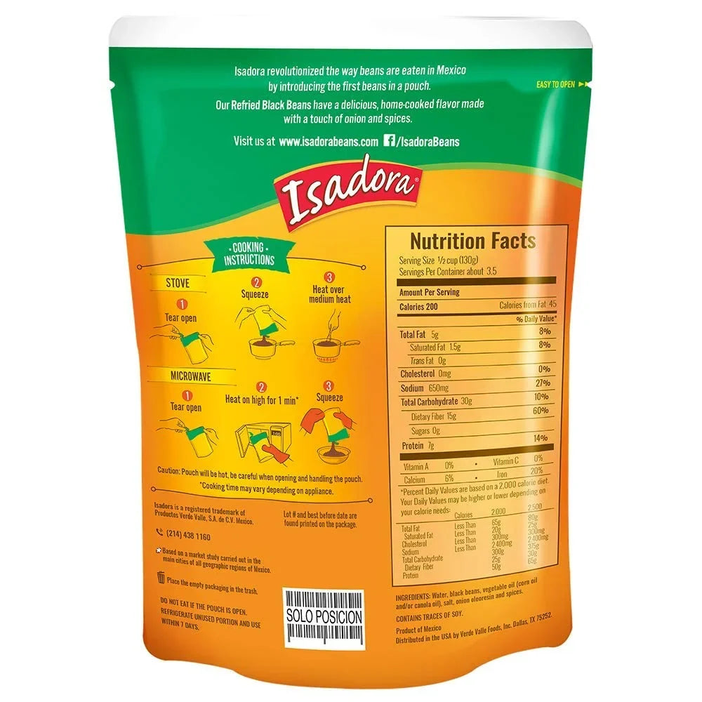 Isadora Refried Beans 15.2oz Pouch (ebony Beans, 6 Pack)