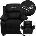 Personalized Deluxe Padded ebony LeatherSoft Kids Recliner with Storage Arms