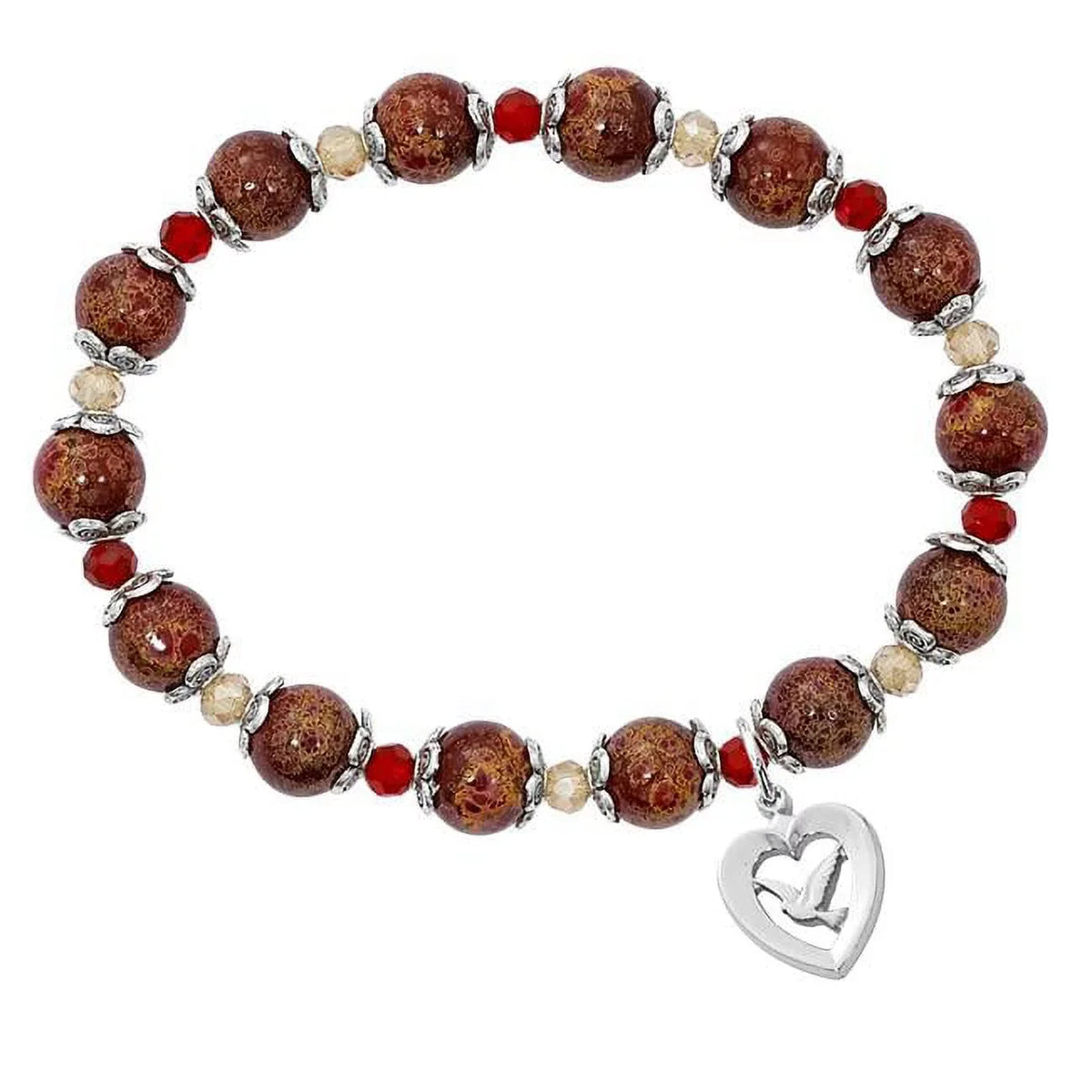 8 mm Red Stretch Bracelet with Holy Spirit Boxed. Mcvan BR343 7.5 in