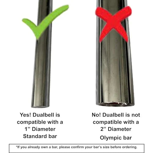 DUALBELL Superset Dumbbell to Barbell Adapters- Converts dumbbells for use on 1" width bar (up to 100 lb dumbbell, 2 Pair, 2 Spacers)