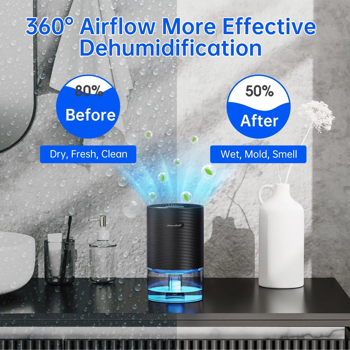 Alrocket Small Dehumidifiers for Bedroom 27oz with Auto-off,7 Colors LED Light up to 215 sq.ft-charcoal