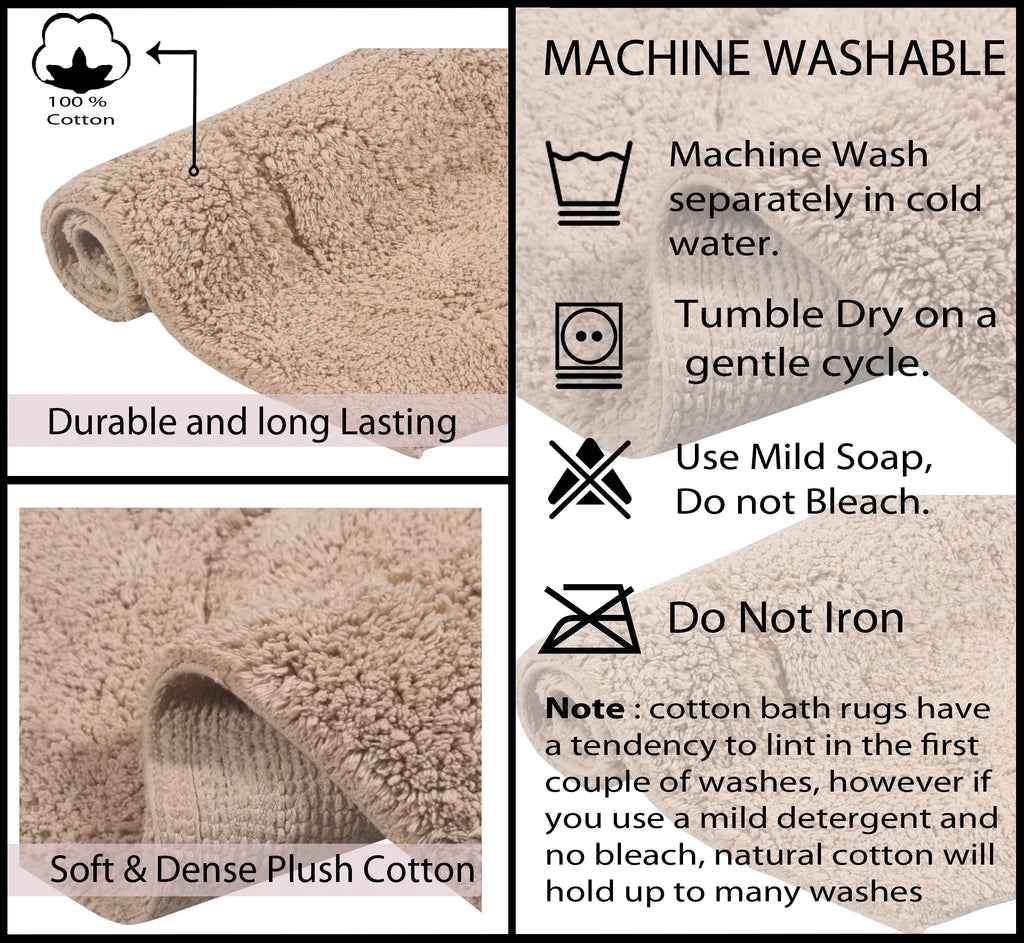 Home Weavers Waterford Collection 100% Cotton Tufted Bath Rug, Extra Soft and Absorbent Bath Rugs, Non-Slip Bath Carpet, Machine Wash Dry, Bath Mats for Bathroom Floor, 21" x 34" Rectangle, Linen Rug