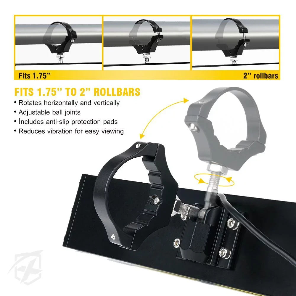 Xprite 9" Aluminum UTV Rear View Mirror w/ Integrated LED Dome Lights fits 1.75" - 2" Rollbars