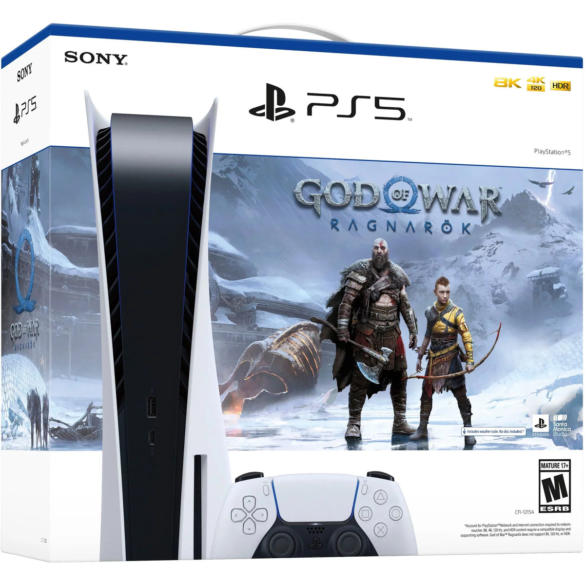 PlayStation_PS5 Video Game Console (Disc Edition) – God of War Ragnarök Bundle –with Extra White Dualsense Controller, Cefesfy