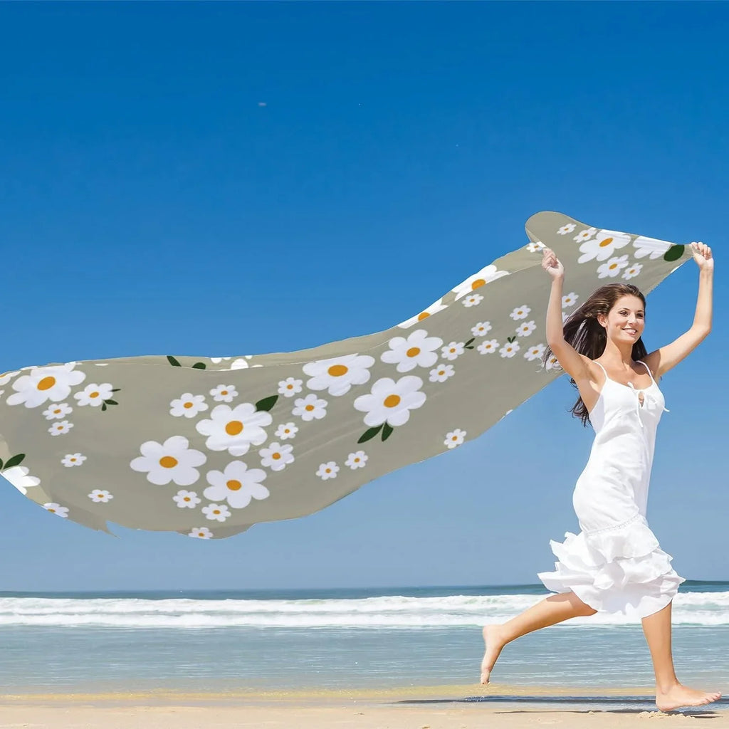 Hyjoy Daisy Flowers Long Silk Neck Scarf Lightweight Shawl Wrap Scarves for Women Girls