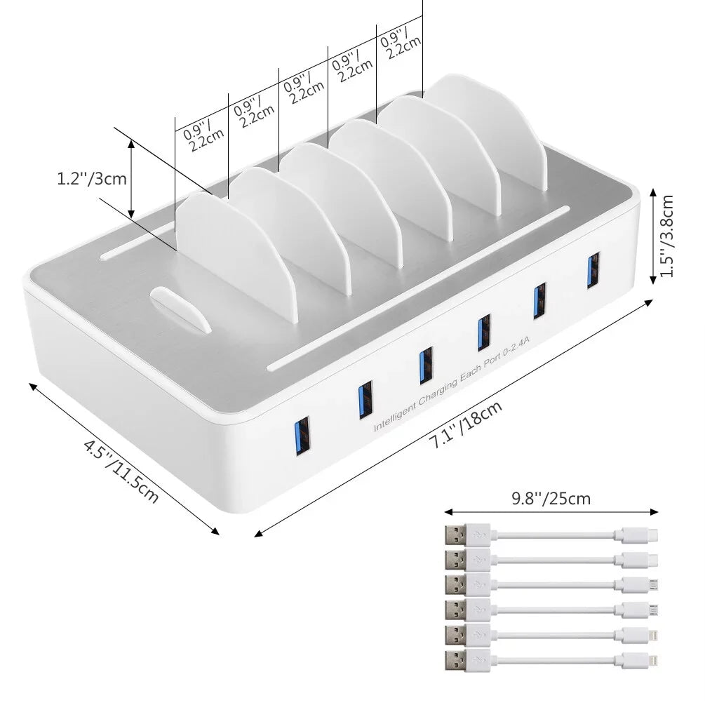 USB Charging Station for Multiple Devices - Fast Charging Organizer with 6 USB Ports Dock Cell Phone for , , Android Phone, iPhone