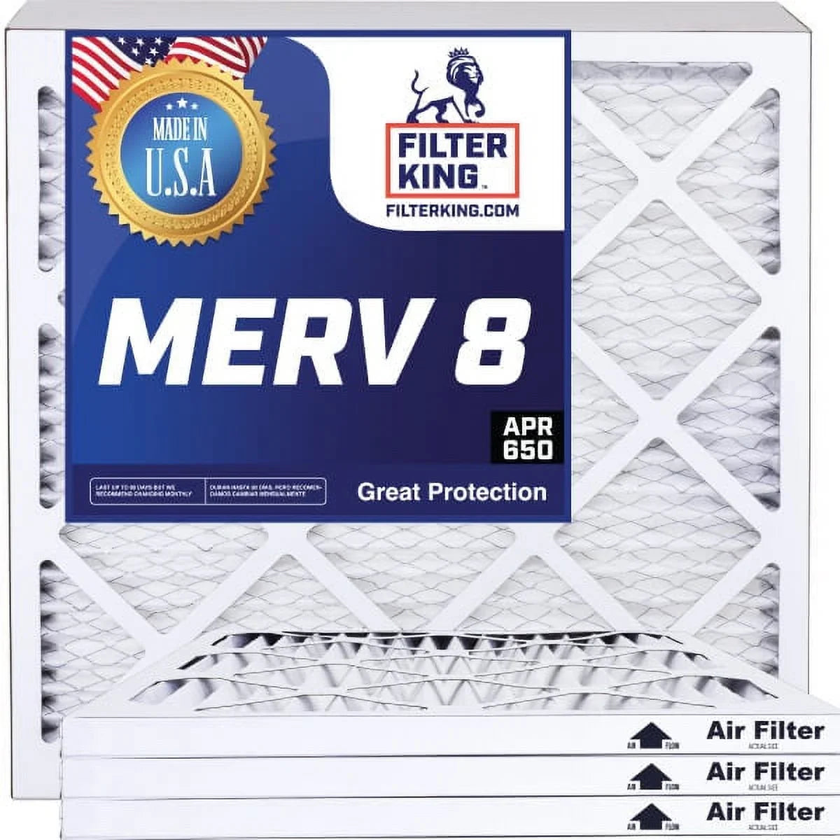 Filter King 16.5x12.5x1 Air Filter | 4-PACK | MERV 8 HVAC Pleated A/C Furnace Filters | MADE IN USA | Actual Size: 16.5 x 12.5 x .75"