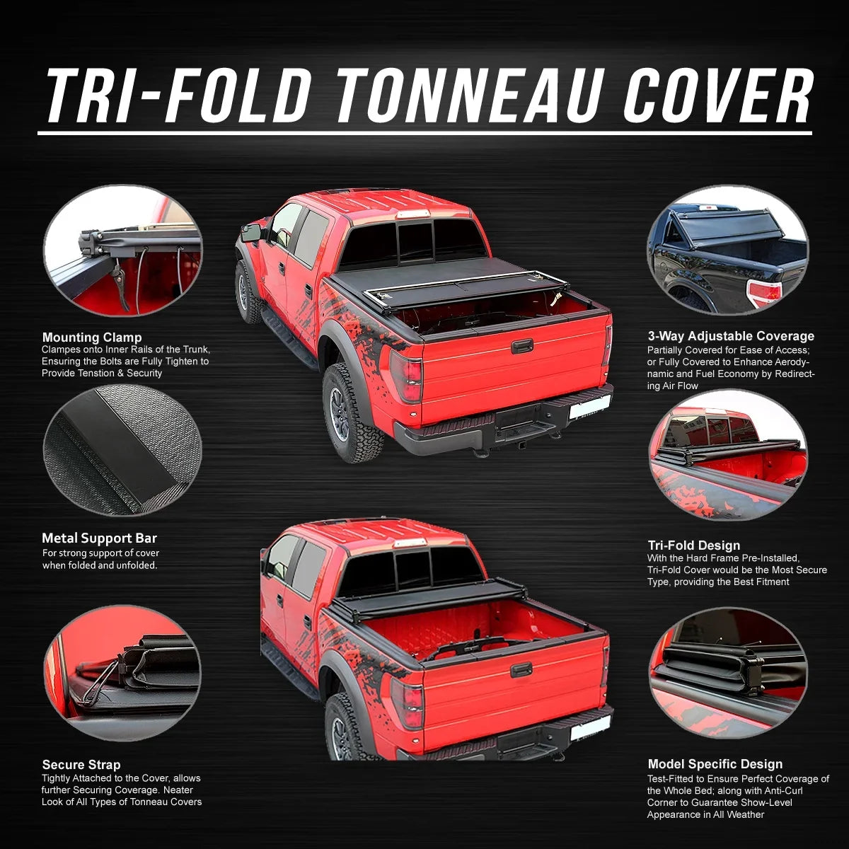 DNA Motoring TTC-TRISOFT-049 for 2005 to 2019 Nissan Frontier 5' Bed Fleetside Tri-Fold Adjustable Soft Trunk Tonneau Cover 06 07 08 09 10 11 12 13 14 15 16 17 18