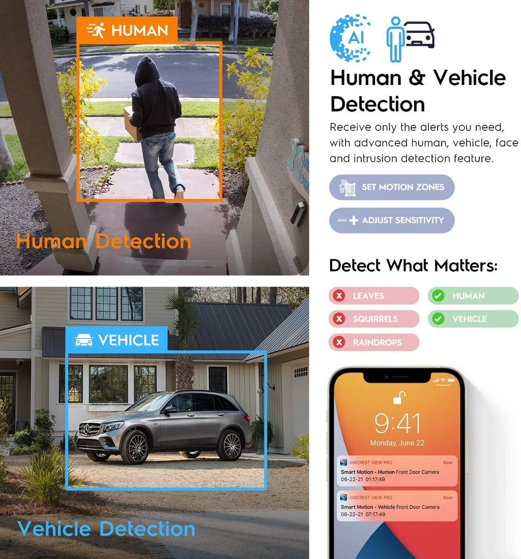 Amcrest 4K IP PoE AI Camera UltraHD 8MP Security Outdoor Camera, FOV 129°, 49ft Color Nightvision, Human & Vehicle Detection, IP67 Weatherproof, 4K (3840x2160) @15fps, dark, IP8M-2796EB-AI