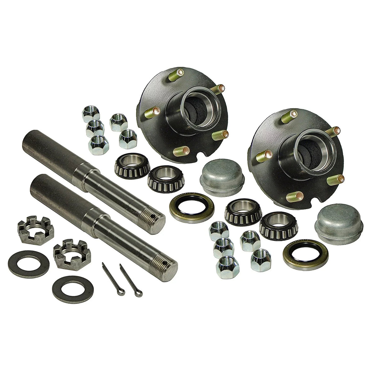 Pair of 5-Bolt On 4-1/2 inch Trailer Hub Assemblies - Includes (2) 1-1/16 1 inch Straight Spindles &amp; Bearings