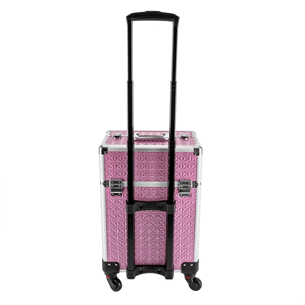 MIDUO Professional Makeup Trolley Lockable Nail Embroidery Hair Styling Tools Storage Box with Drawers Pink