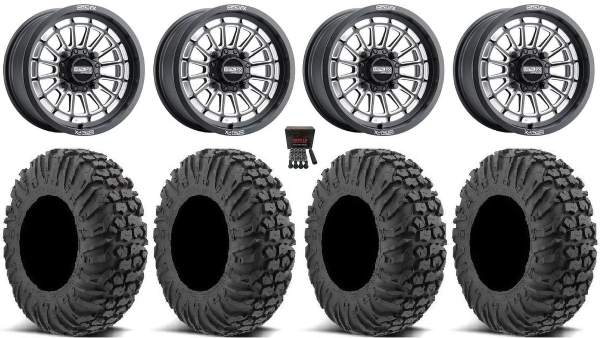 MetalFX Delta Contrast Cut 15" Wheels Bk 34" MotoVator Tires Can-Am Maverick X3 / Honda Pioneer 1000 / Talon